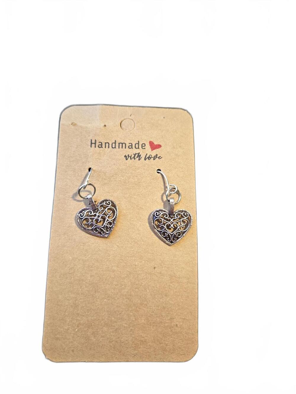 Earrings / Handmade Silver Filigree Heart Drop Earrings / New